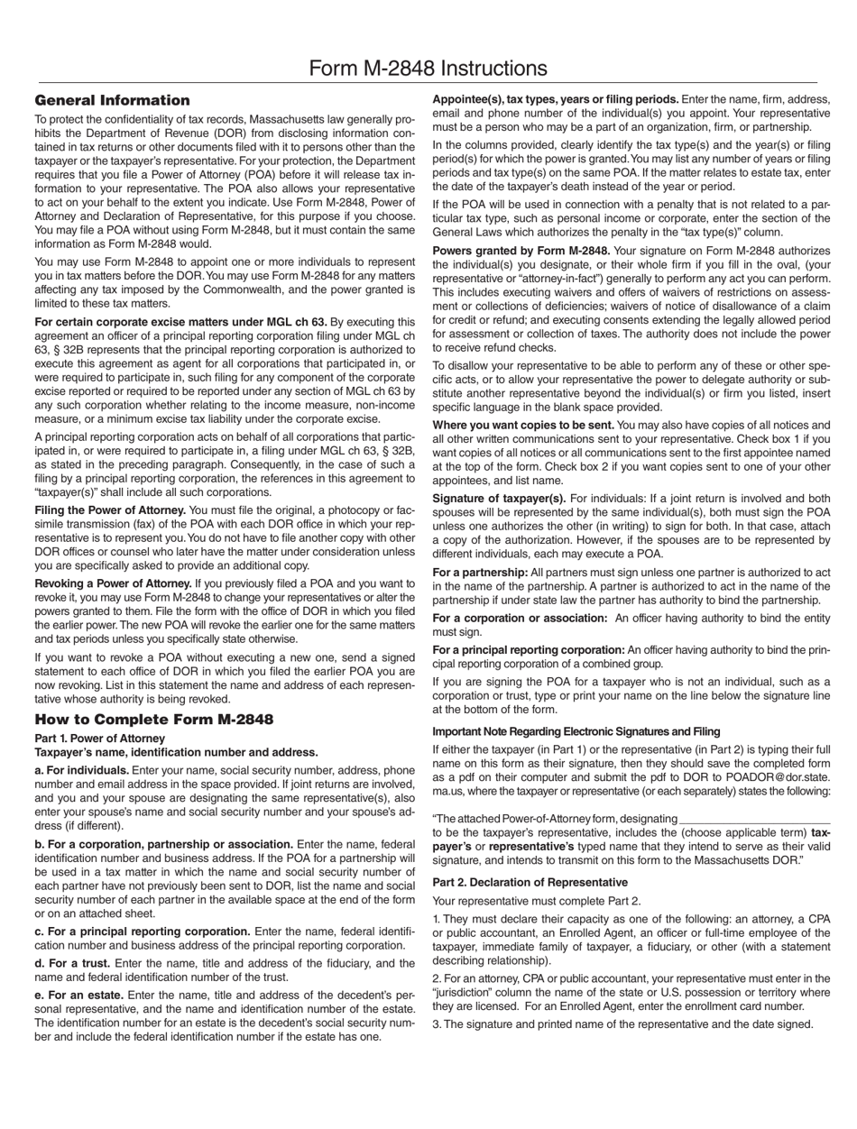 Form M-2848 Power of Attorney and Declaration of Representative - Massachusetts, Page 3