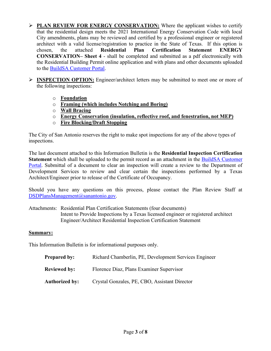 Review Certification of One / Two Family Dwelling - City of San Antonio, Texas, Page 3
