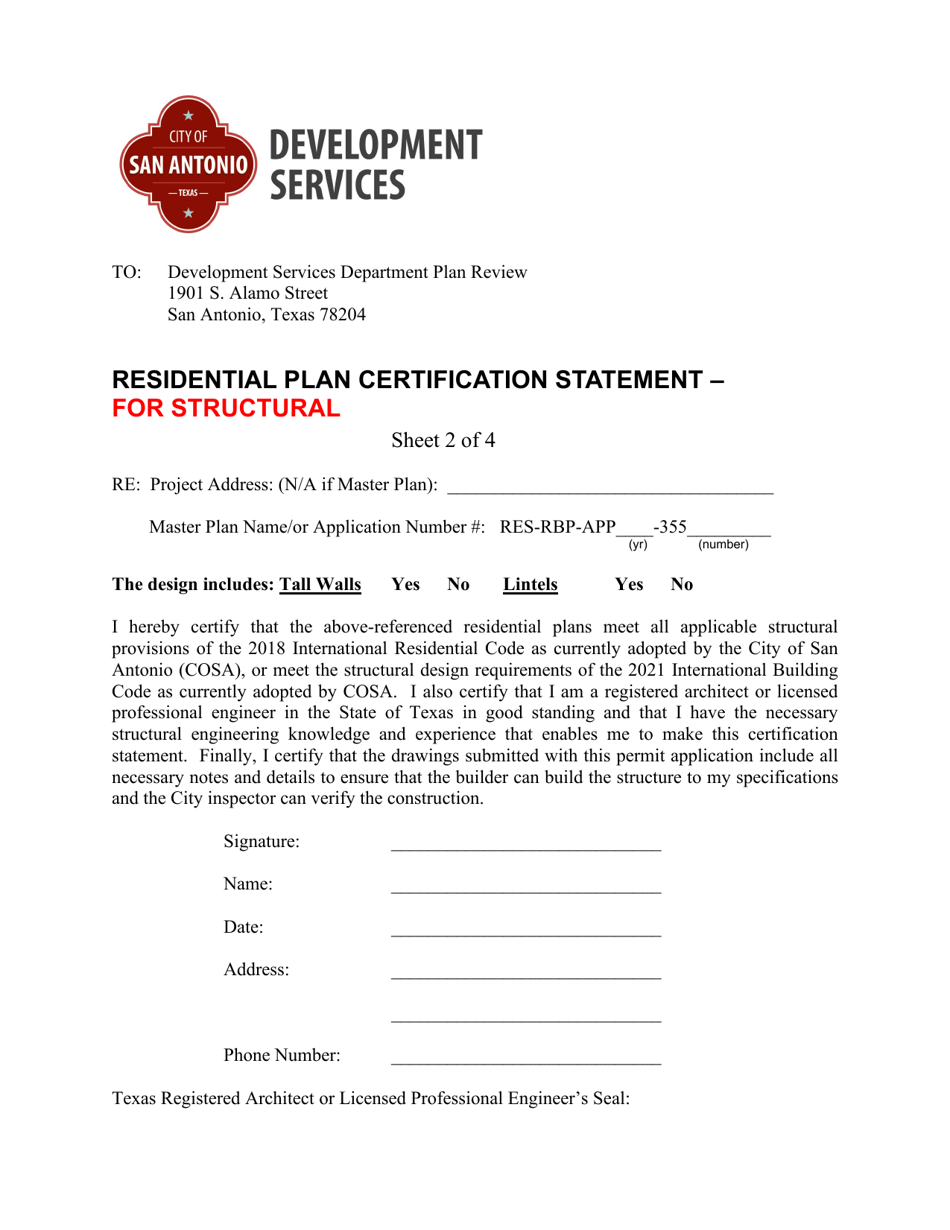 Review Certification of One / Two Family Dwelling - City of San Antonio, Texas, Page 5