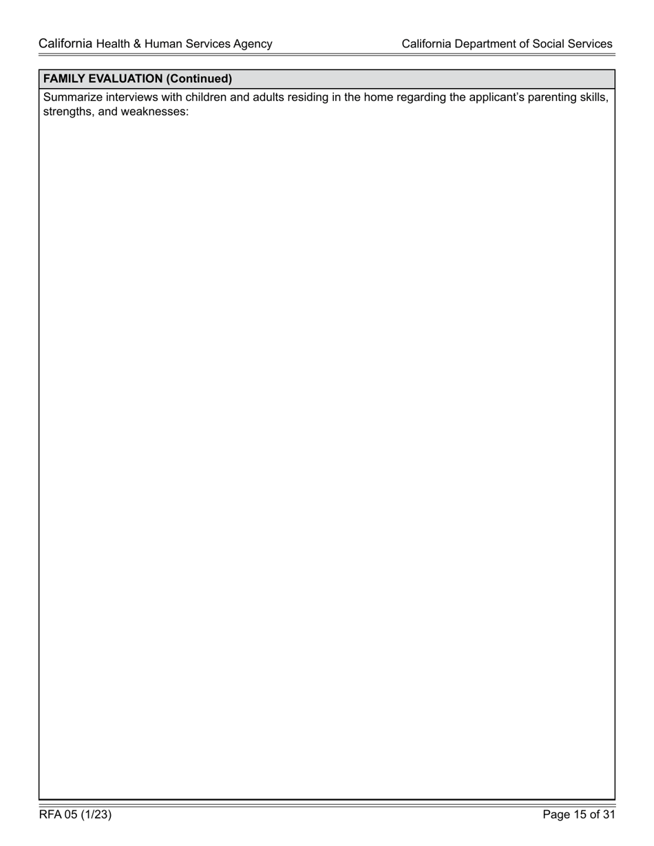 Form RFA05 Resource Family Approval - Written Report - California, Page 15