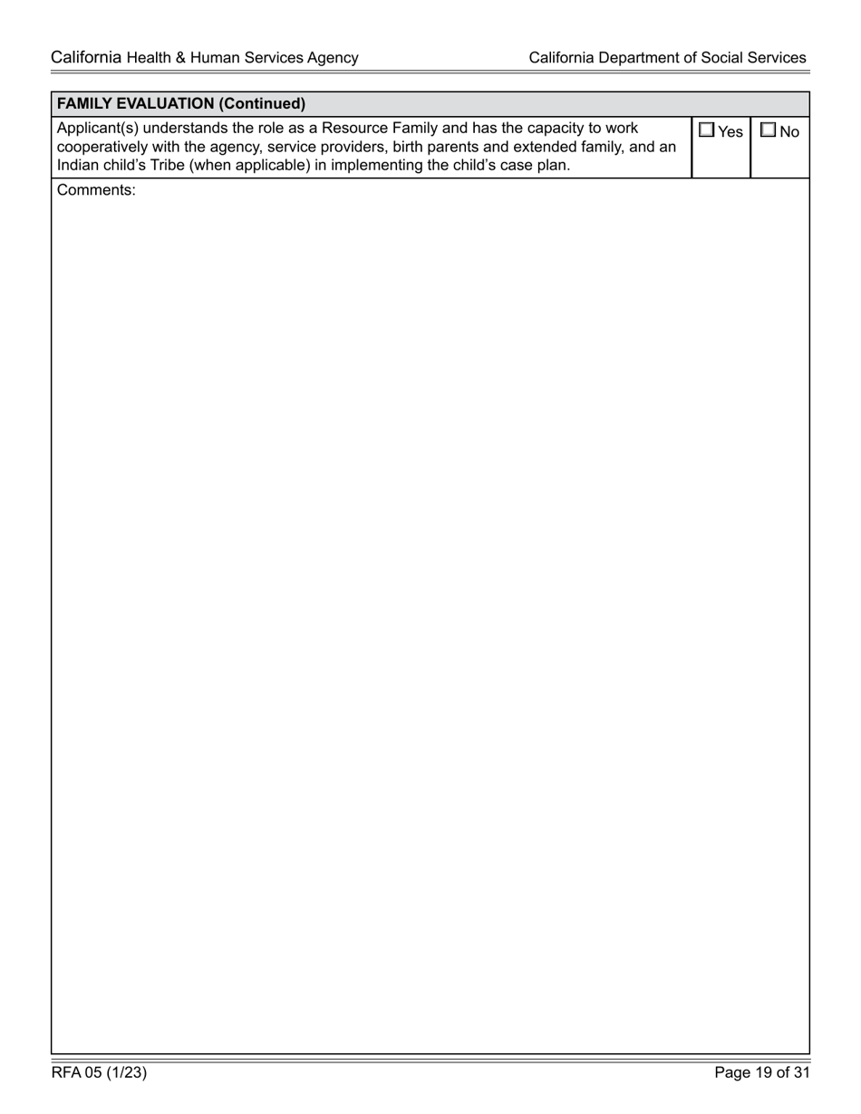 Form RFA05 Resource Family Approval - Written Report - California, Page 19