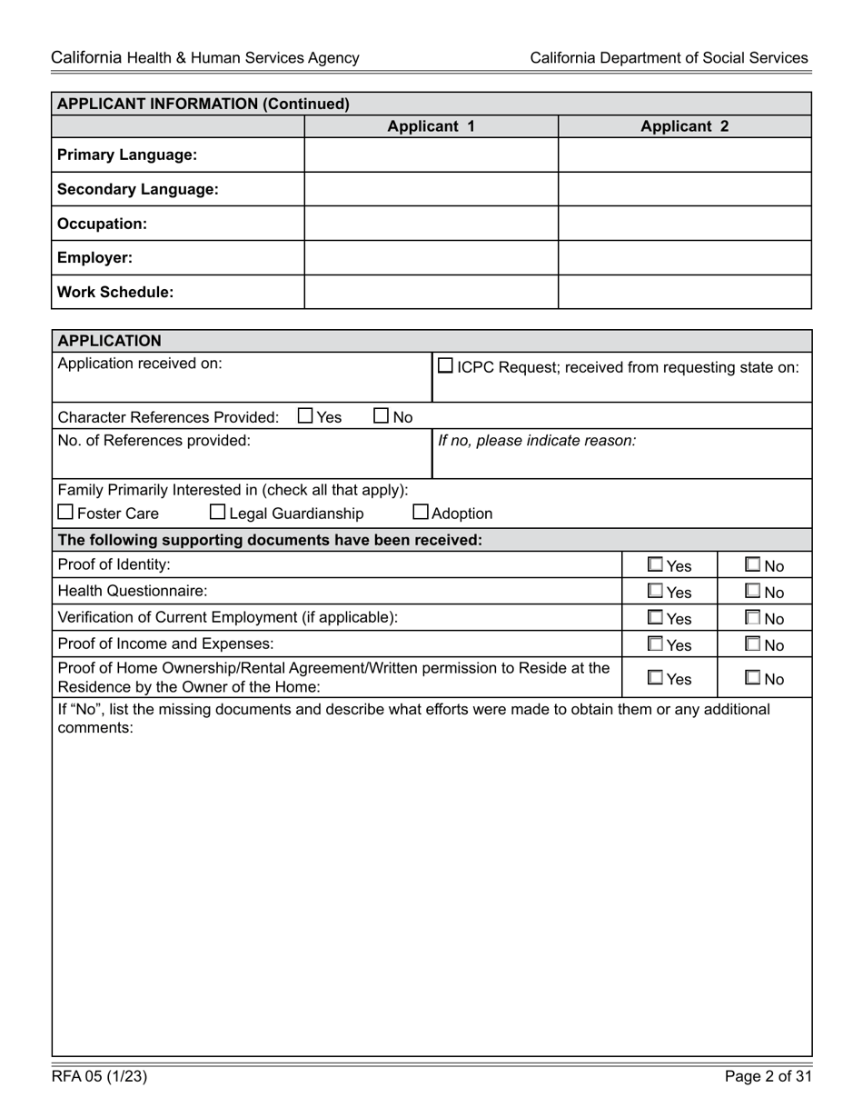 Form RFA05 Resource Family Approval - Written Report - California, Page 2