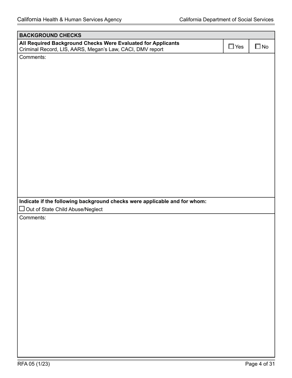 Form RFA05 Resource Family Approval - Written Report - California, Page 4