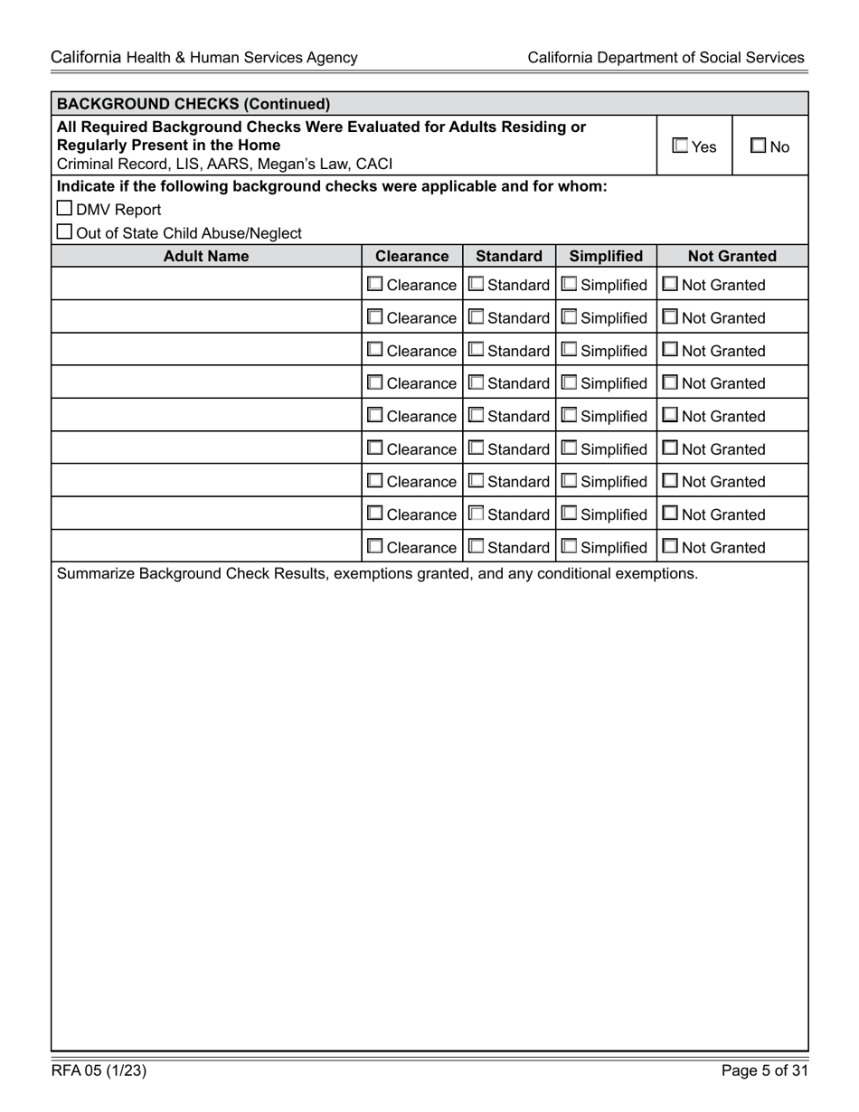 Form RFA05 Resource Family Approval - Written Report - California, Page 5