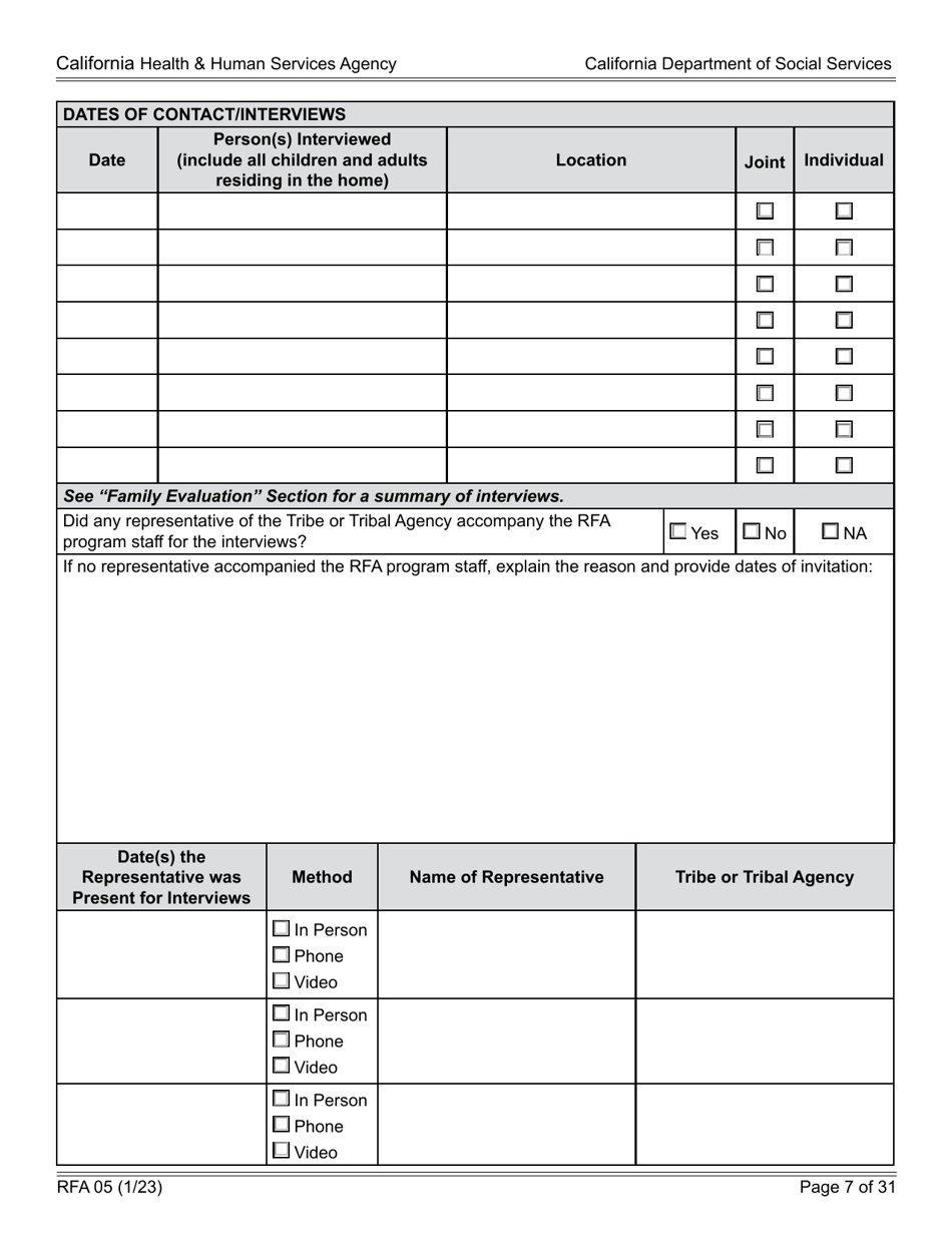 Form RFA05 Resource Family Approval - Written Report - California, Page 7
