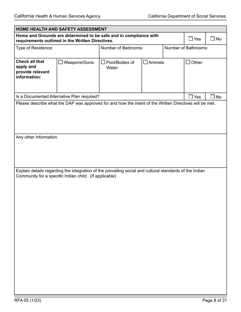 Form RFA05 Resource Family Approval - Written Report - California, Page 8