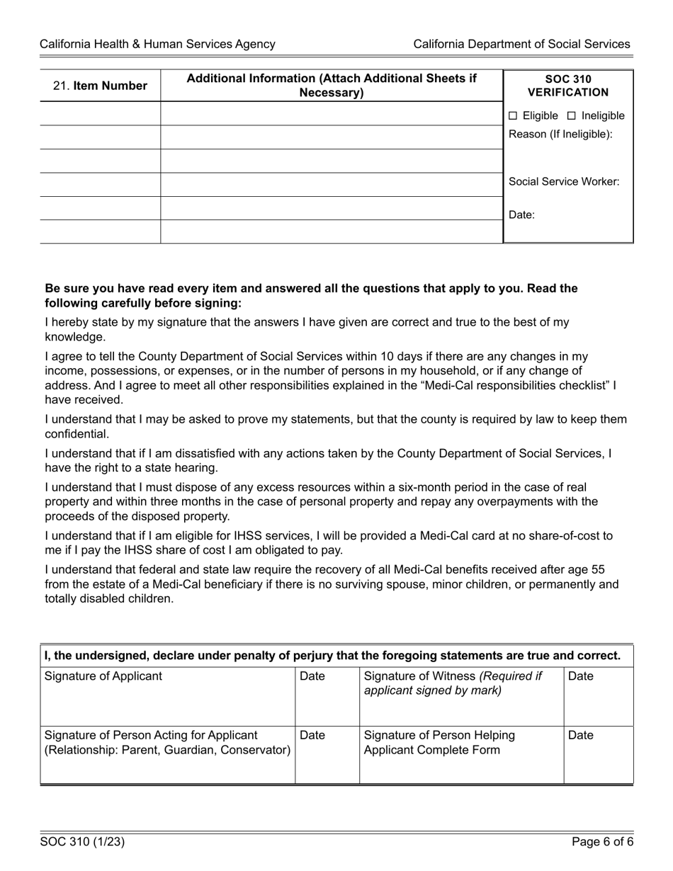 Form SOC310 Statement of Facts for in-Home Supportive Services - California, Page 6