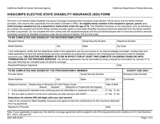 Form SOC409 Ihss/Cmips Elective State Disability Insurance (Sdi) Form - California