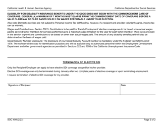 Form SOC409 Ihss/Cmips Elective State Disability Insurance (Sdi) Form - California, Page 2