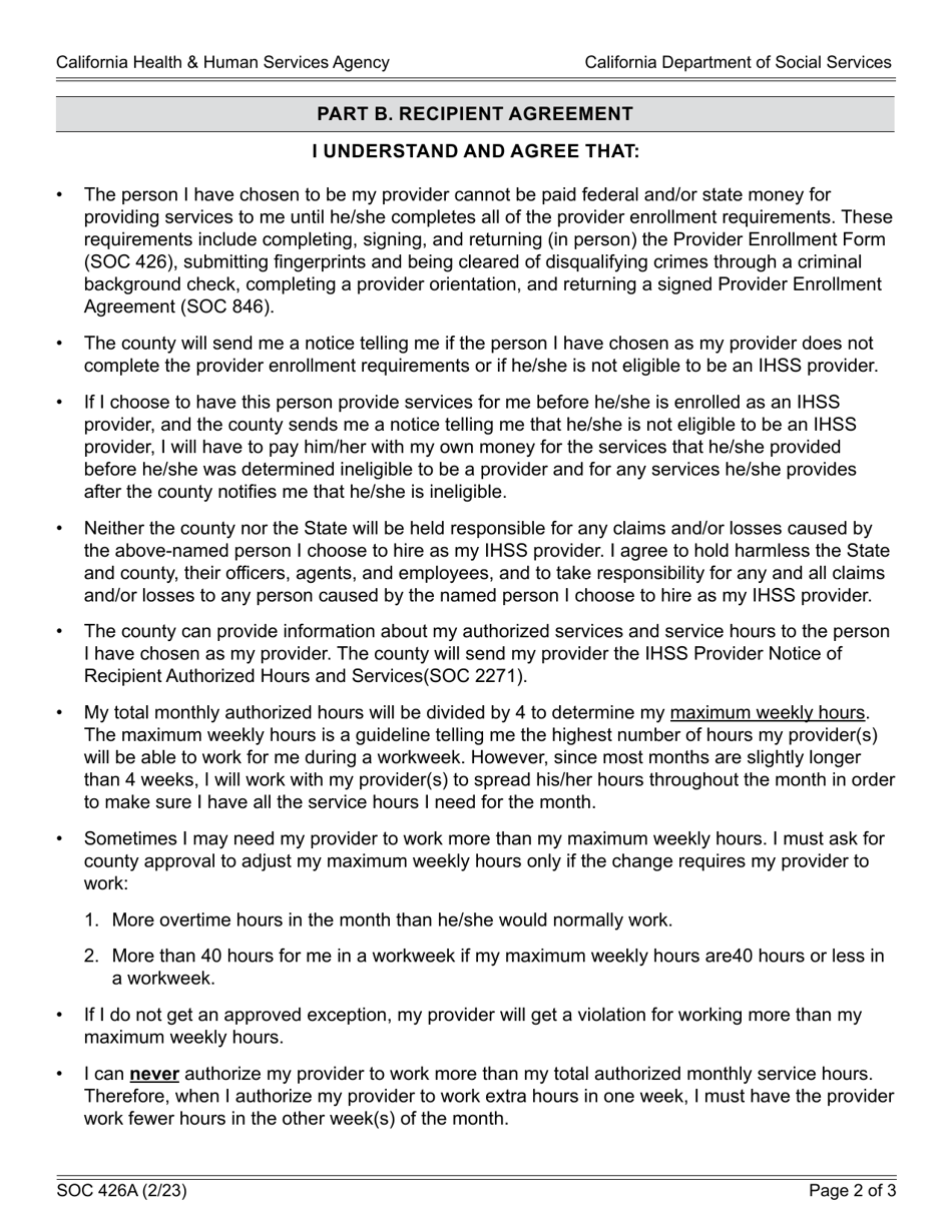 Form Soc426a Download Fillable Pdf Or Fill Online In Home Supportive Services Ihss Program 7409