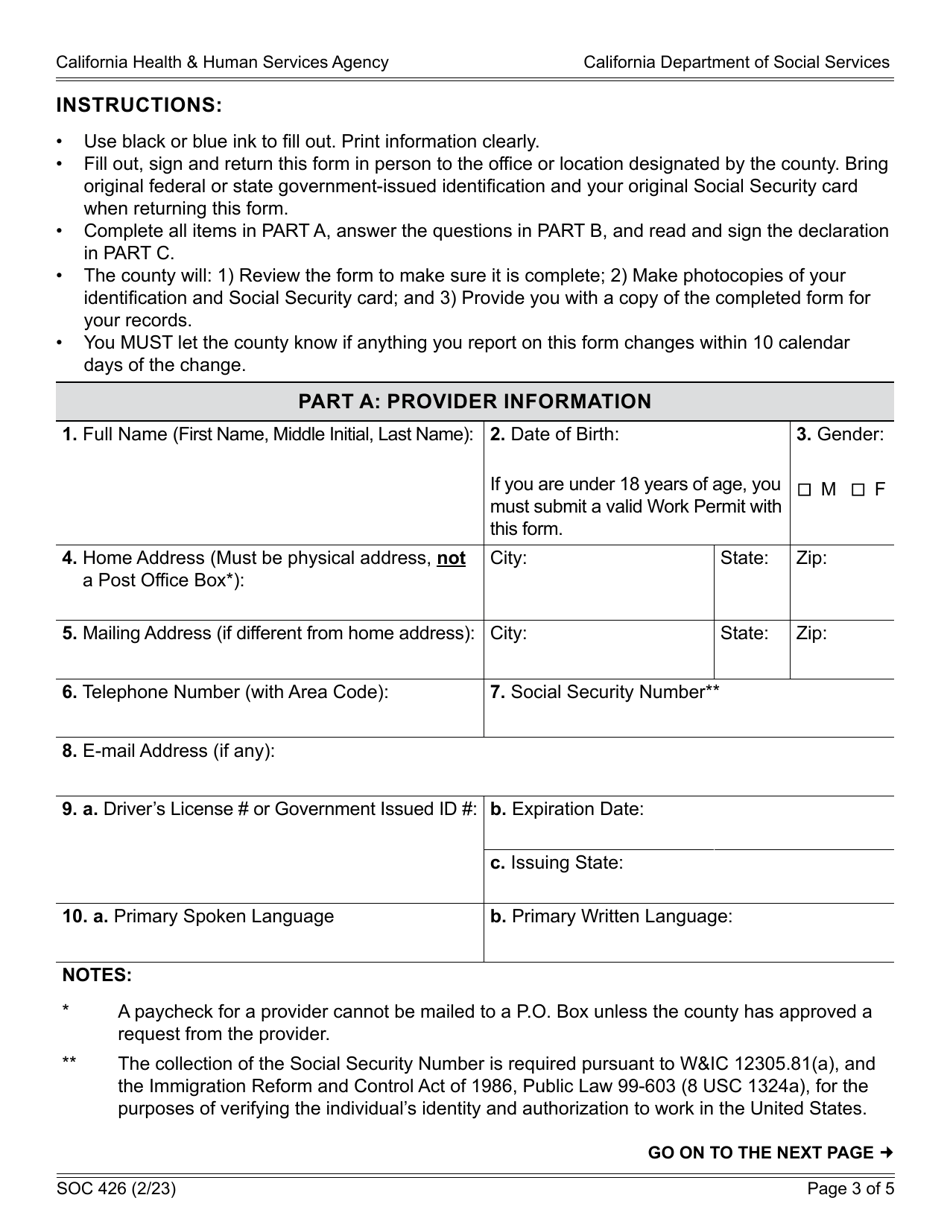 Form SOC426 In-home Supportive Services (Ihss) Program Provider Enrollment Form - California, Page 3