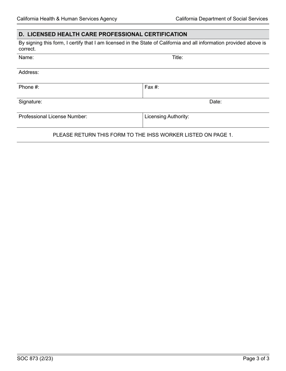 Form Soc873 Download Fillable Pdf Or Fill Online In Home Supportive Services Ihss Program 2580