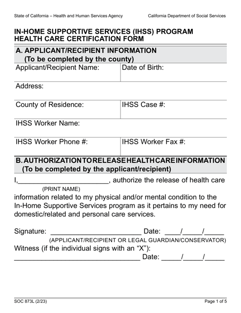 Form SOC873L  Printable Pdf