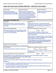 Form SOC889 Icwa Hotline Disclosure Report: Instruction Sheet - California
