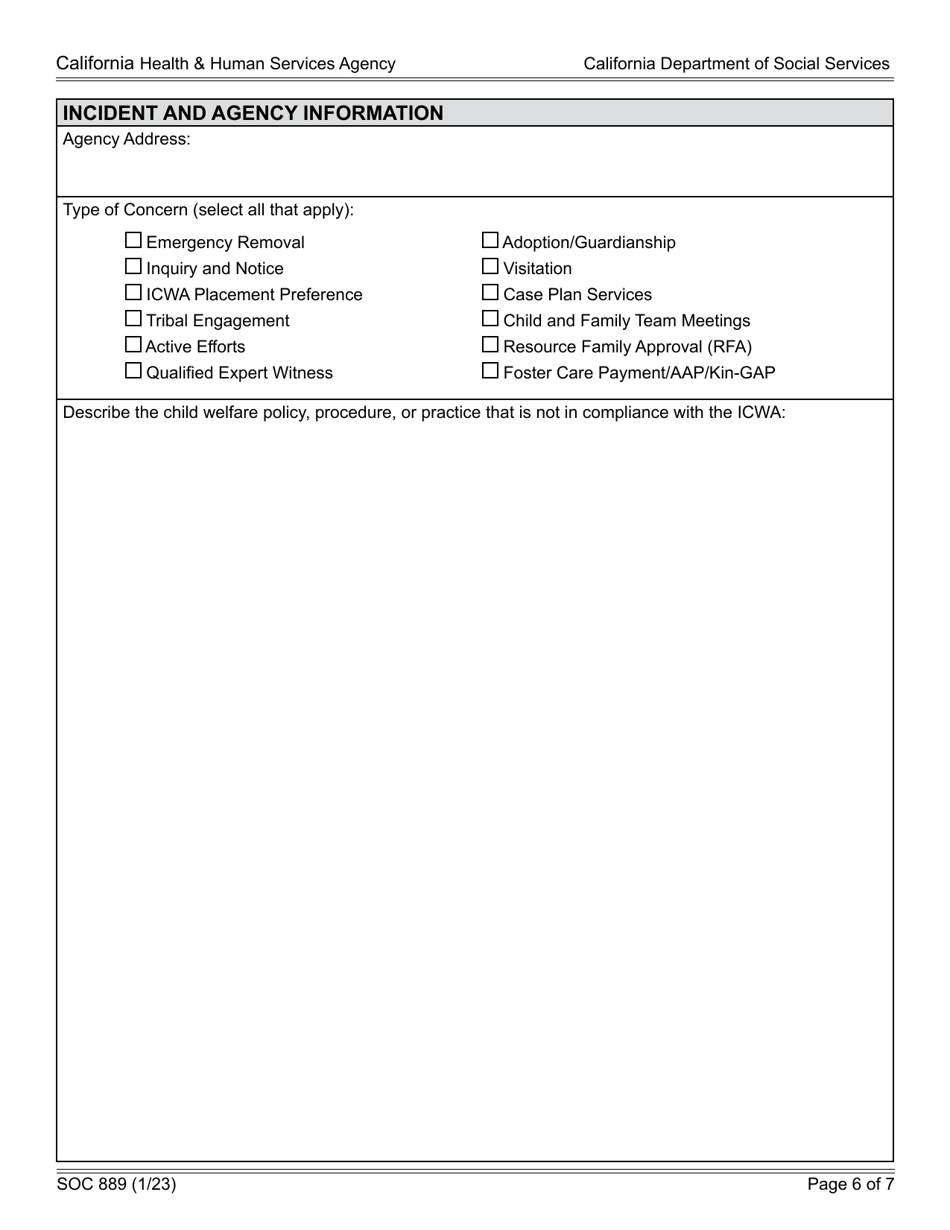 Form SOC889 Icwa Hotline Disclosure Report: Instruction Sheet - California, Page 6