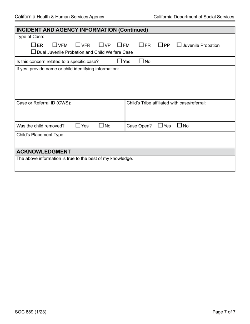 Form SOC889 Icwa Hotline Disclosure Report: Instruction Sheet - California, Page 7