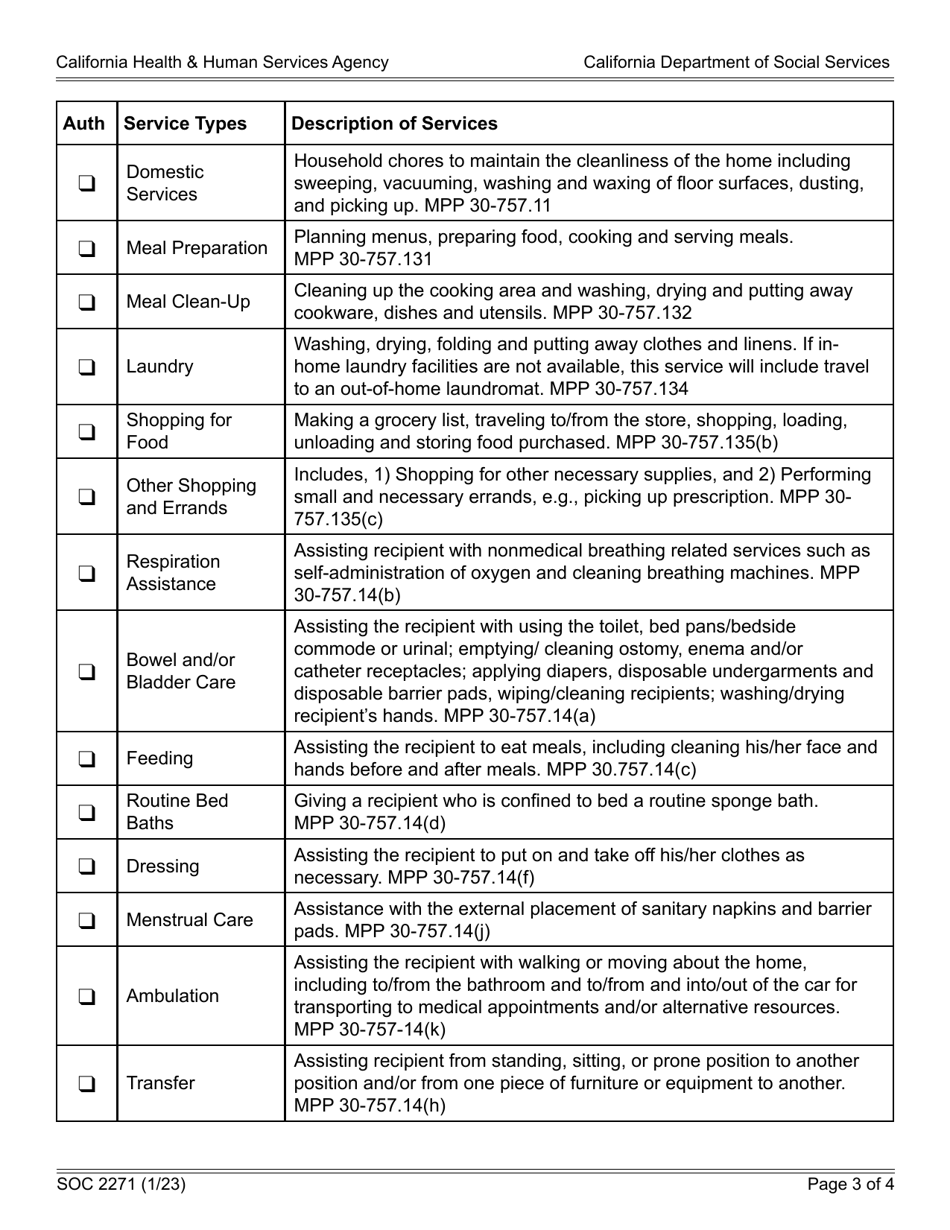 Form SOC2271 In-home Supportive Services (Ihss) Program Provider Notification of Recipient Authorized Hours and Services and Maximum Weekly Hours - California, Page 3