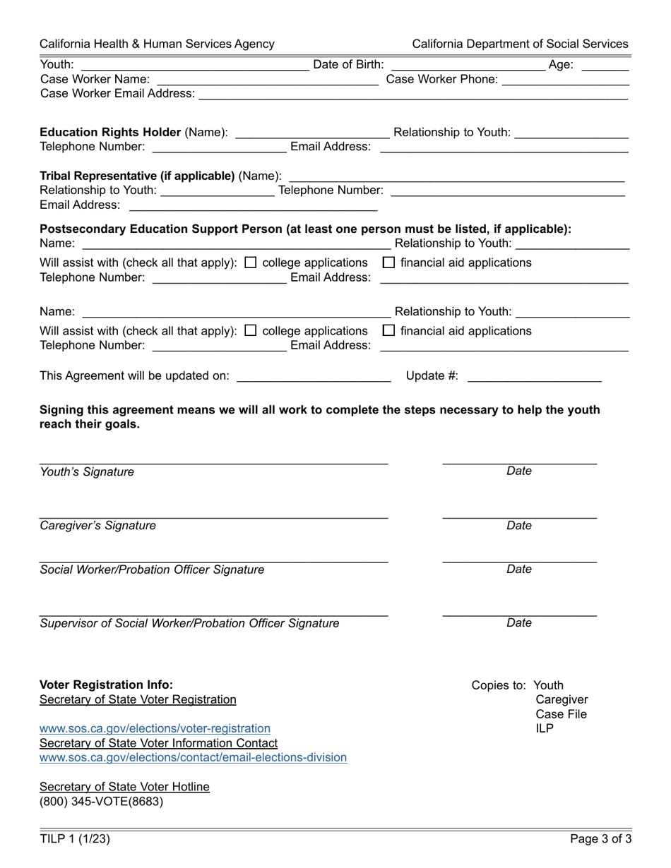 Form TILP1 Transitional Independent Living Plan  Agreement - California, Page 3