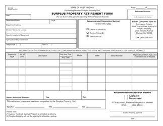 Document preview: Form WV-103N Surplus Property Retirement Form - West Virginia