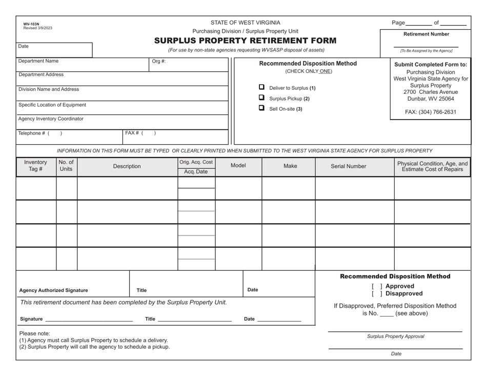 Form WV103N Fill Out, Sign Online and Download Fillable PDF, West