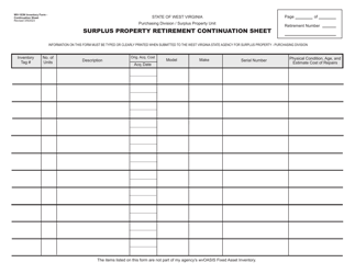 Form WV-103N Surplus Property Retirement Form - West Virginia, Page 6