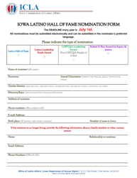 Document preview: Iowa Latino Hall of Fame Nomination Form - Iowa