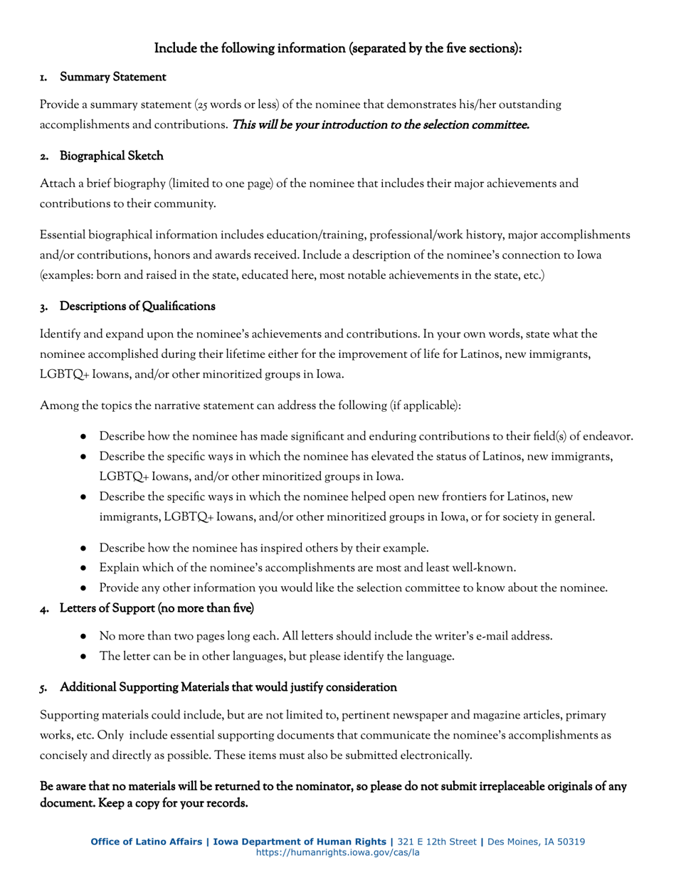 Iowa Latino Hall of Fame Nomination Form - Iowa, Page 3