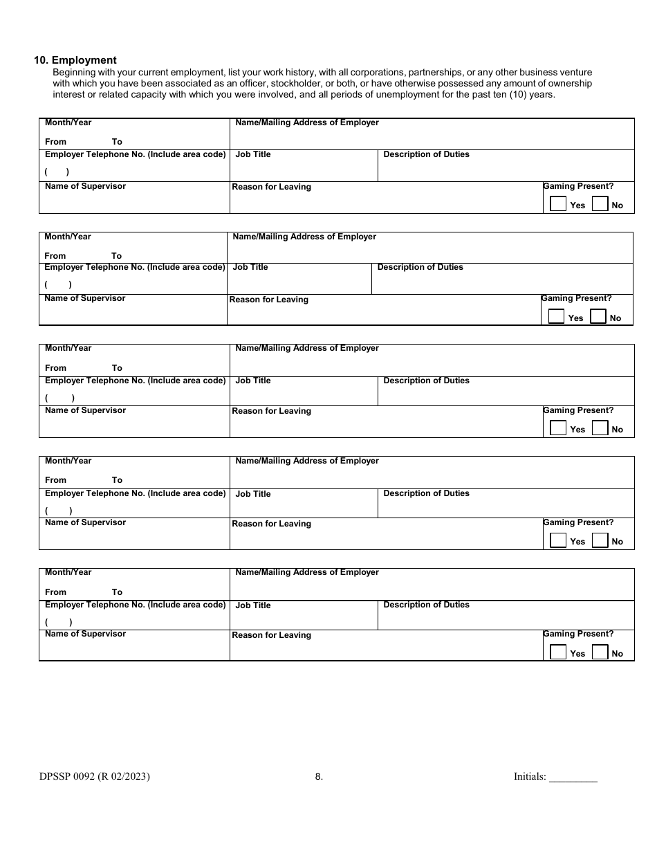 Form DPSSP0092 Gaming Employee Certification Application - Louisiana, Page 12