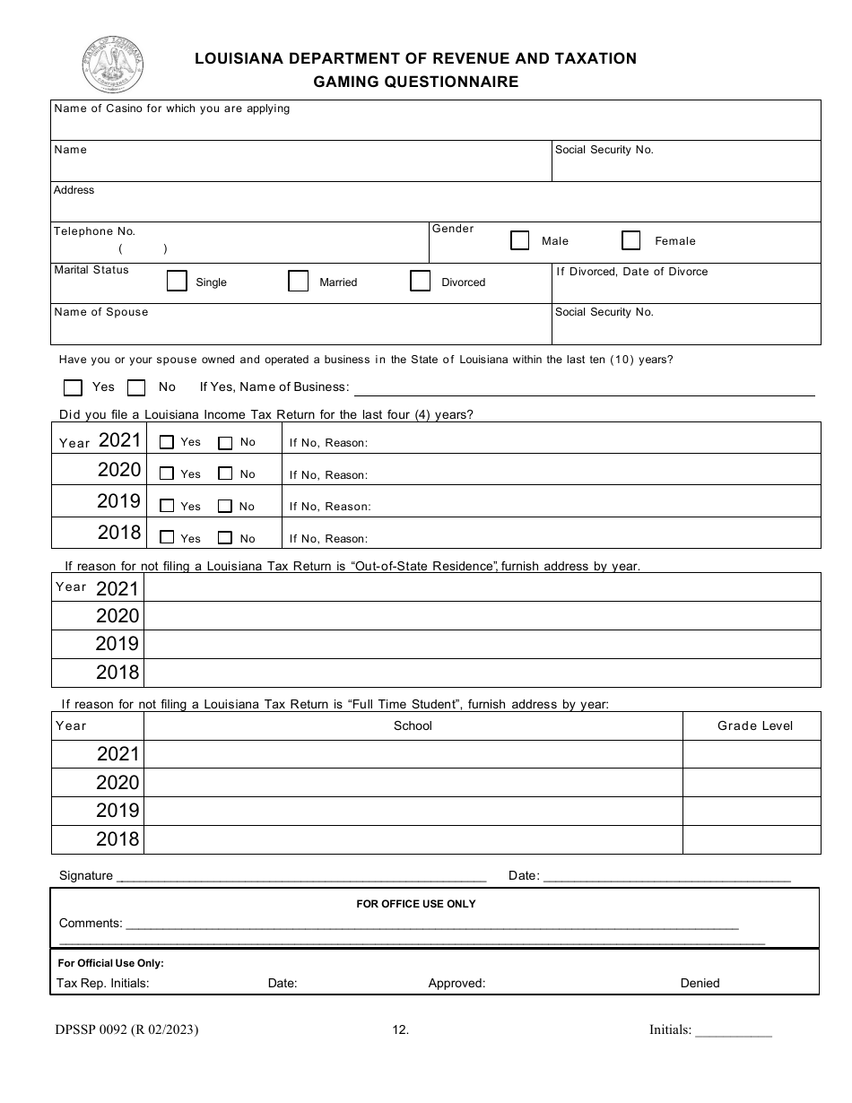 Form DPSSP0092 Gaming Employee Certification Application - Louisiana, Page 16