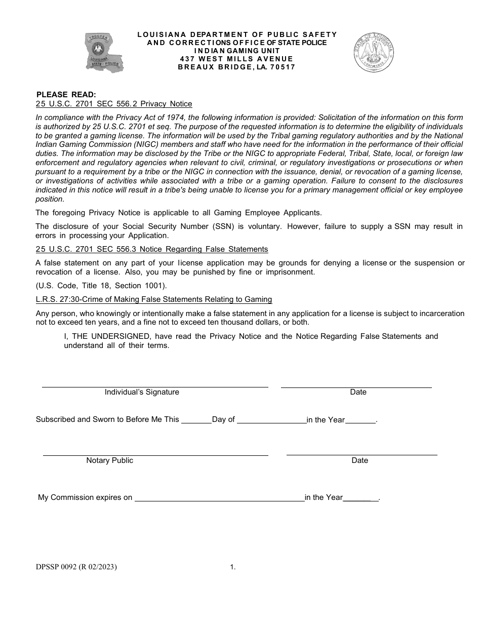 Form DPSSP0092 Gaming Employee Certification Application - Louisiana, Page 5
