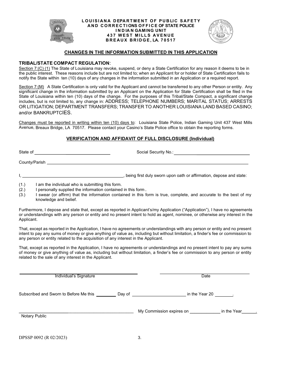 Form DPSSP0092 Gaming Employee Certification Application - Louisiana, Page 7