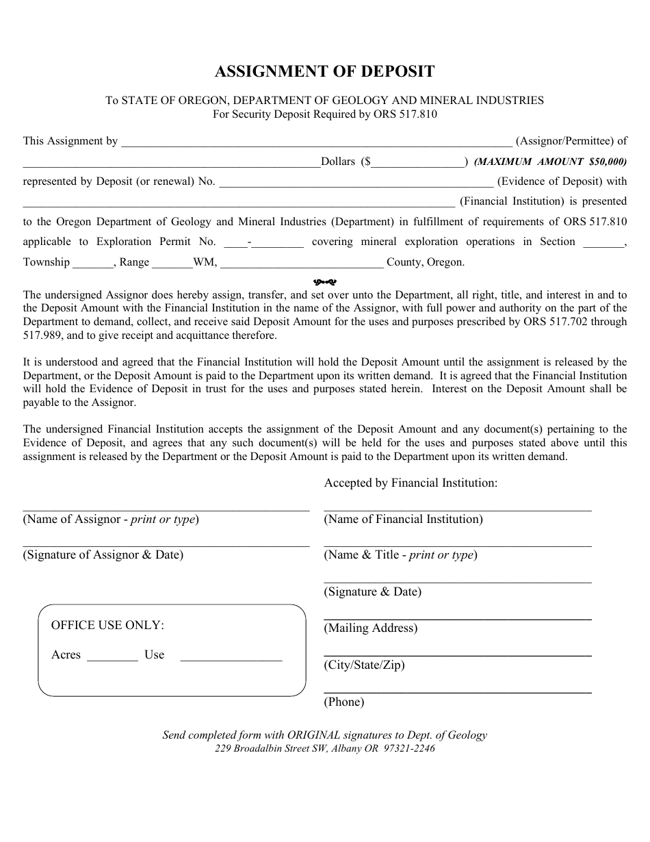 Assignment of Deposit for Exploration - Oregon, Page 2