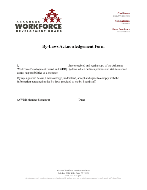 By-Laws Acknowledgement Form - Arkansas Download Pdf