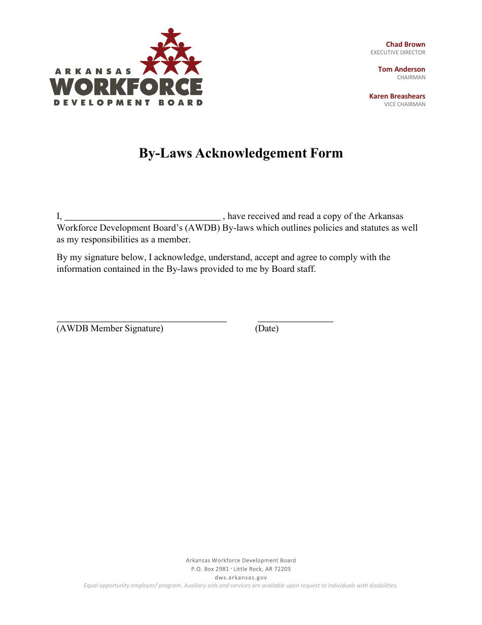 Arkansas By-Laws Acknowledgement Form - Fill Out, Sign Online and ...