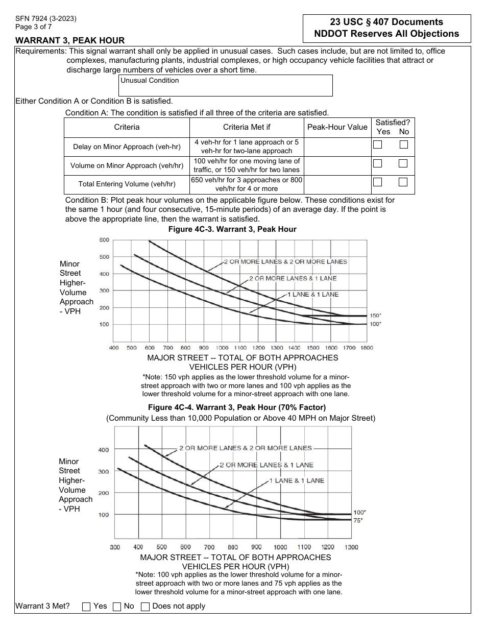 Form SFN7924 Traffic Control Study - Warrants for Traffic Signals - North Dakota, Page 3