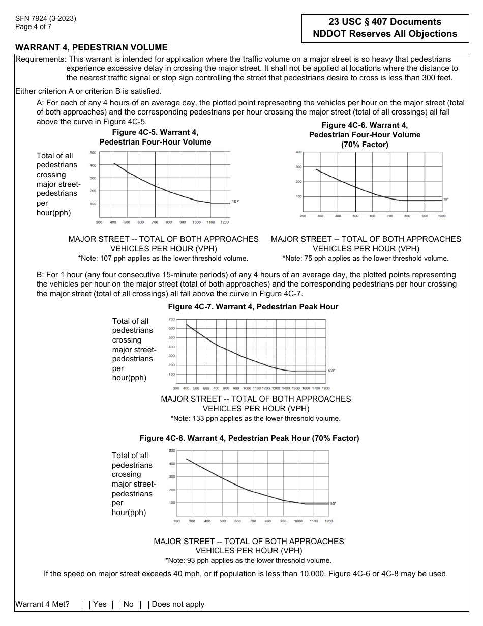 Form SFN7924 Traffic Control Study - Warrants for Traffic Signals - North Dakota, Page 4