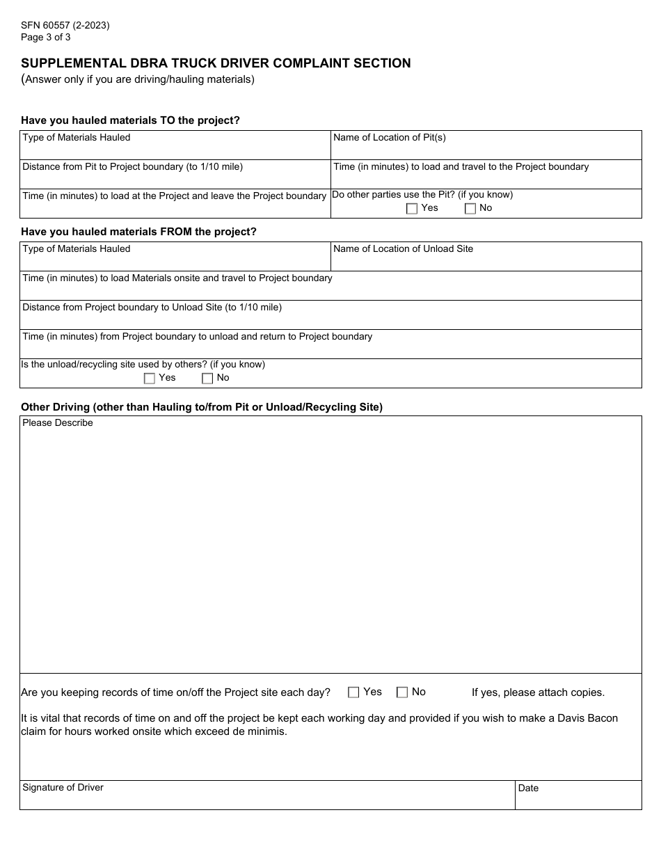 Form SFN60557 Davis Bacon Wage Complaint - North Dakota, Page 3