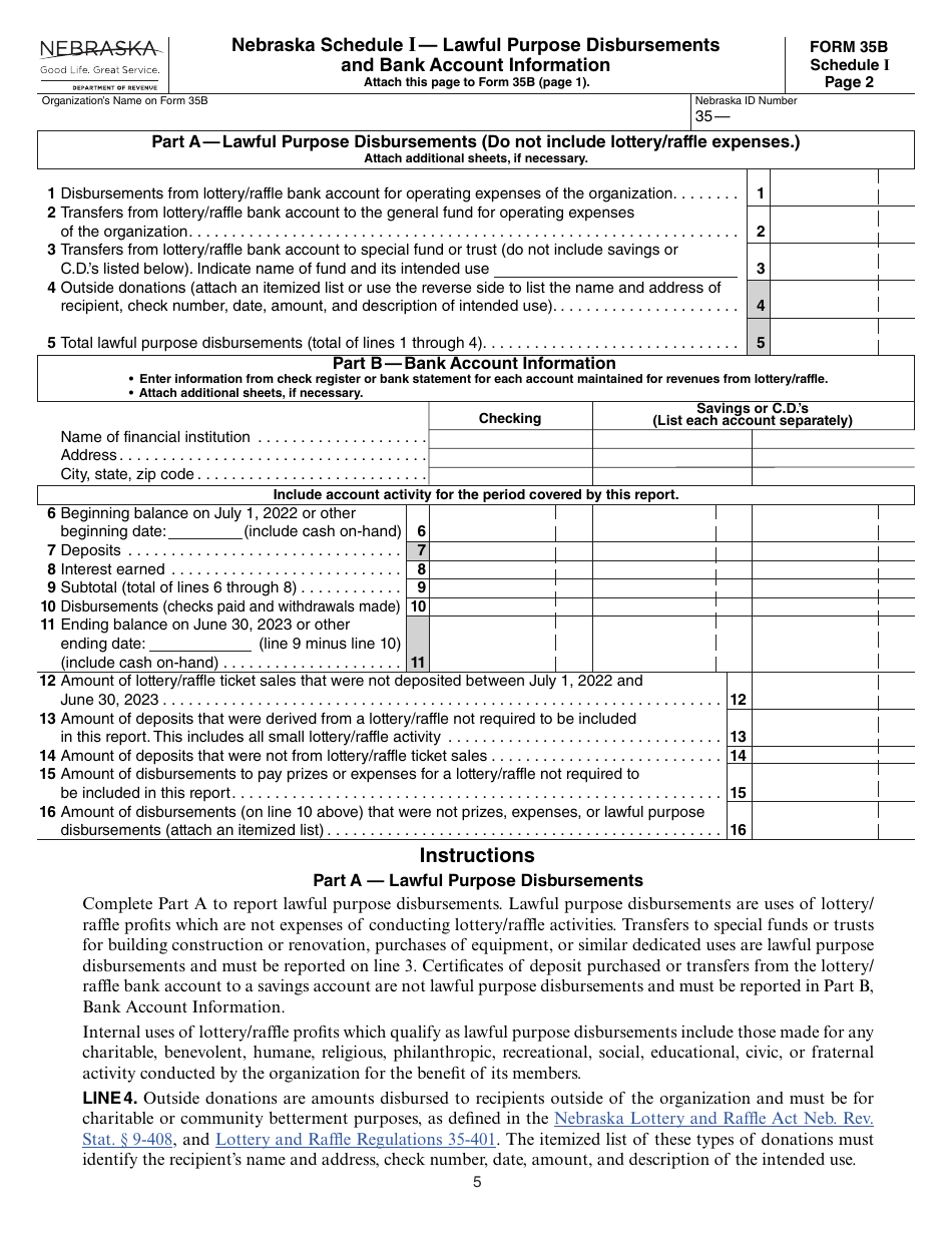 Form 35B Nebraska Lottery / Raffle Annual Report - Nebraska, Page 5