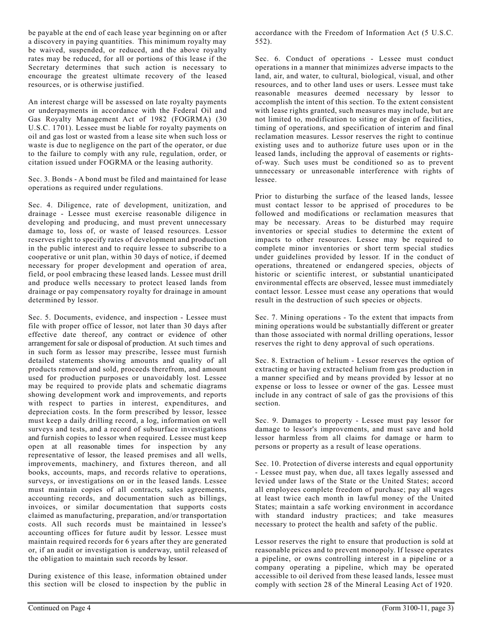 BLM Form 3100-011 Lease for Oil and Gas, Page 3