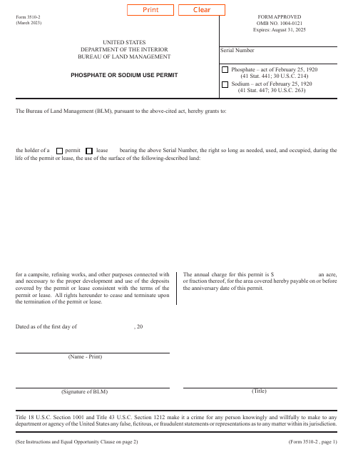 BLM Form 3510-2  Printable Pdf
