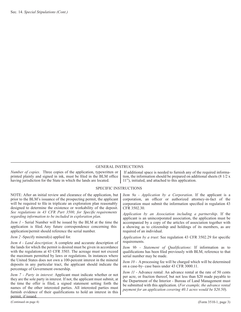 BLM Form 3510-1 Prospecting Application and Permit, Page 3