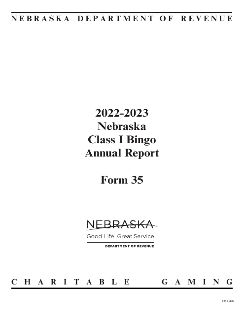 Form 35 Nebraska Class I Bingo Annual Report - Nebraska, 2023