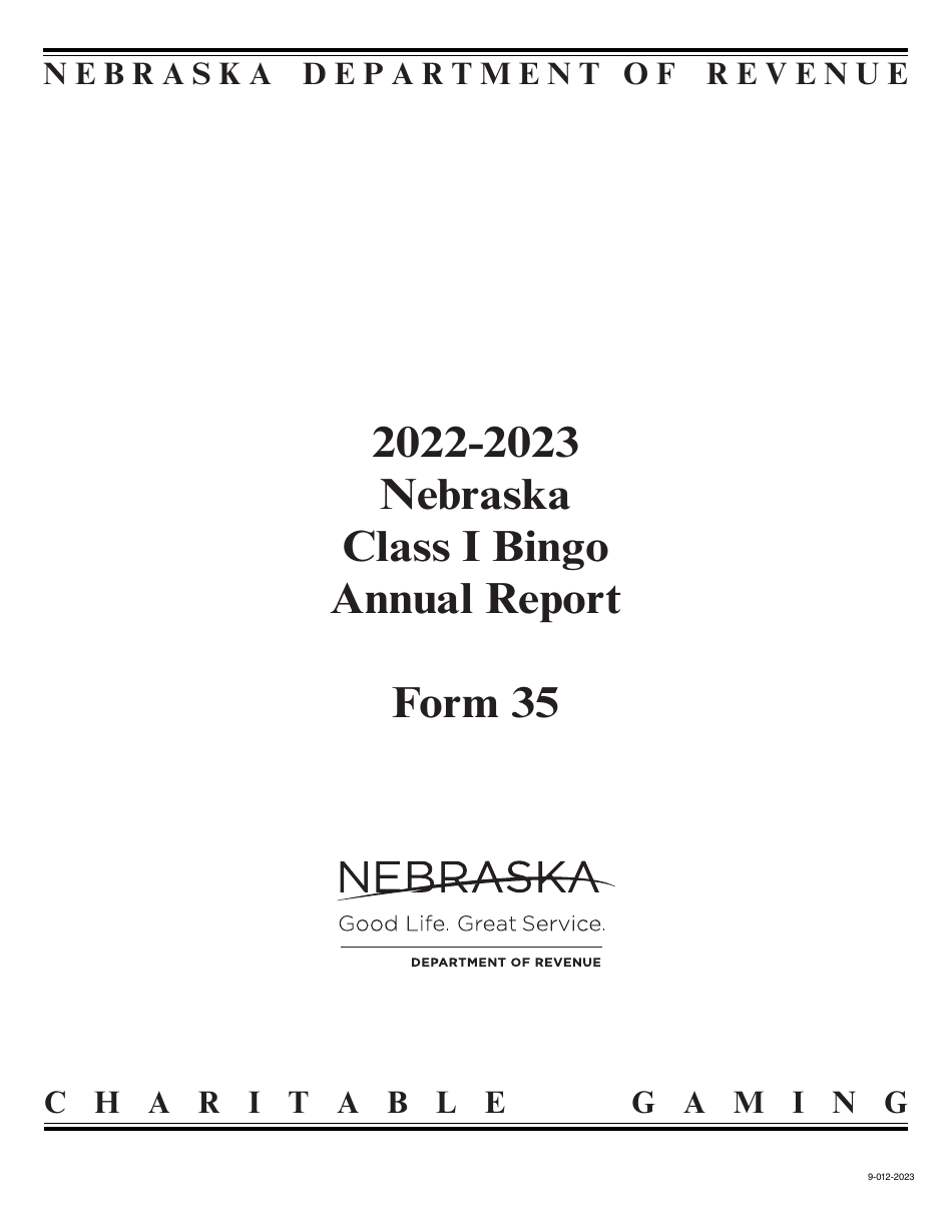 Form 35 Nebraska Class I Bingo Annual Report - Nebraska, Page 1
