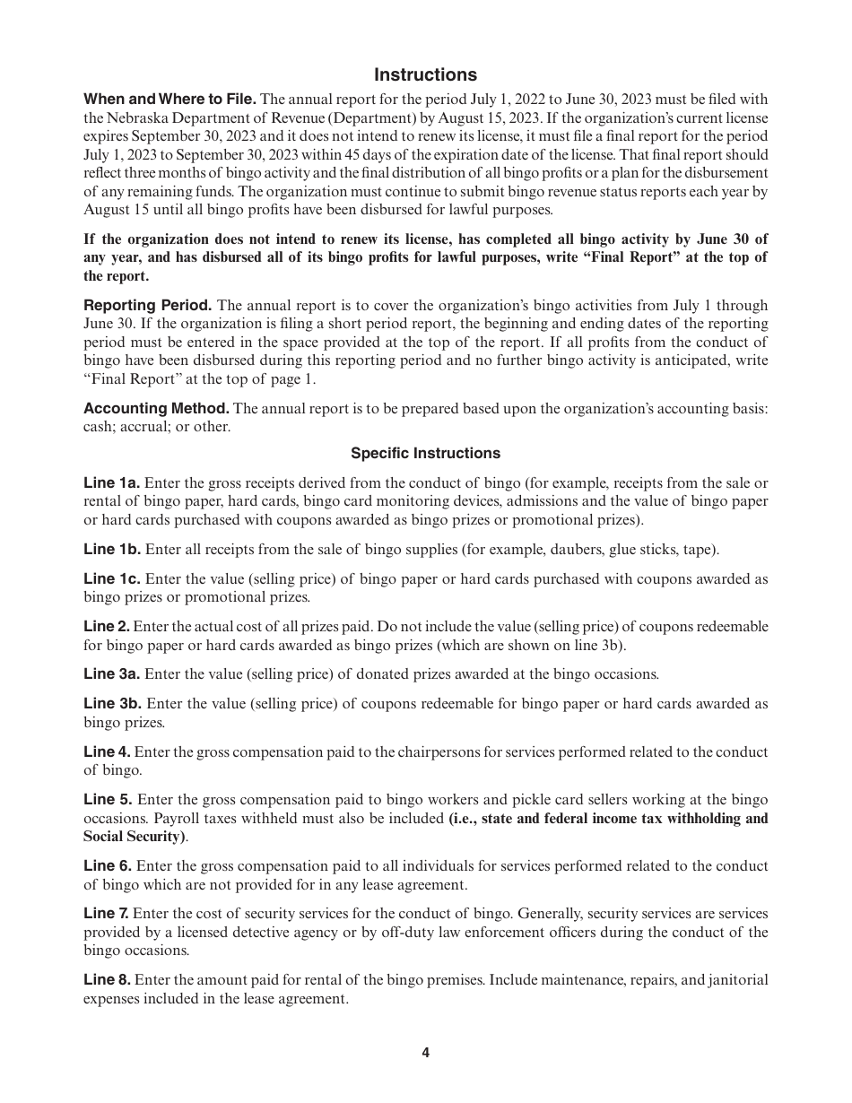 Form 35 Nebraska Class I Bingo Annual Report - Nebraska, Page 4