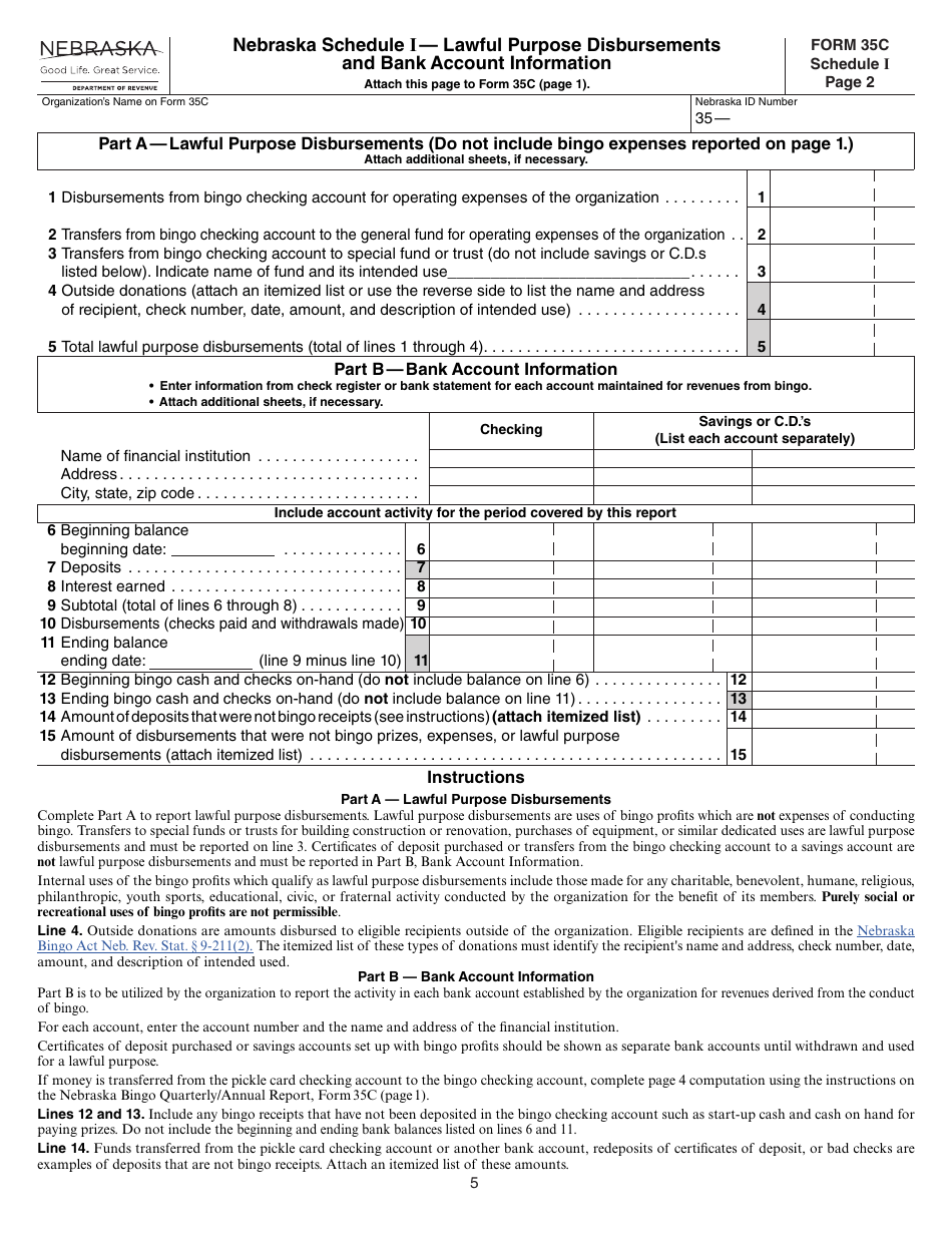 Form 35C Nebraska Class II Bingo Quarterly / Annual Report - Nebraska, Page 5