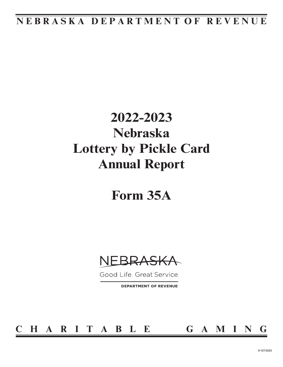 Form 35A Nebraska Lottery by Pickle Card Annual Report - Nebraska, Page 1