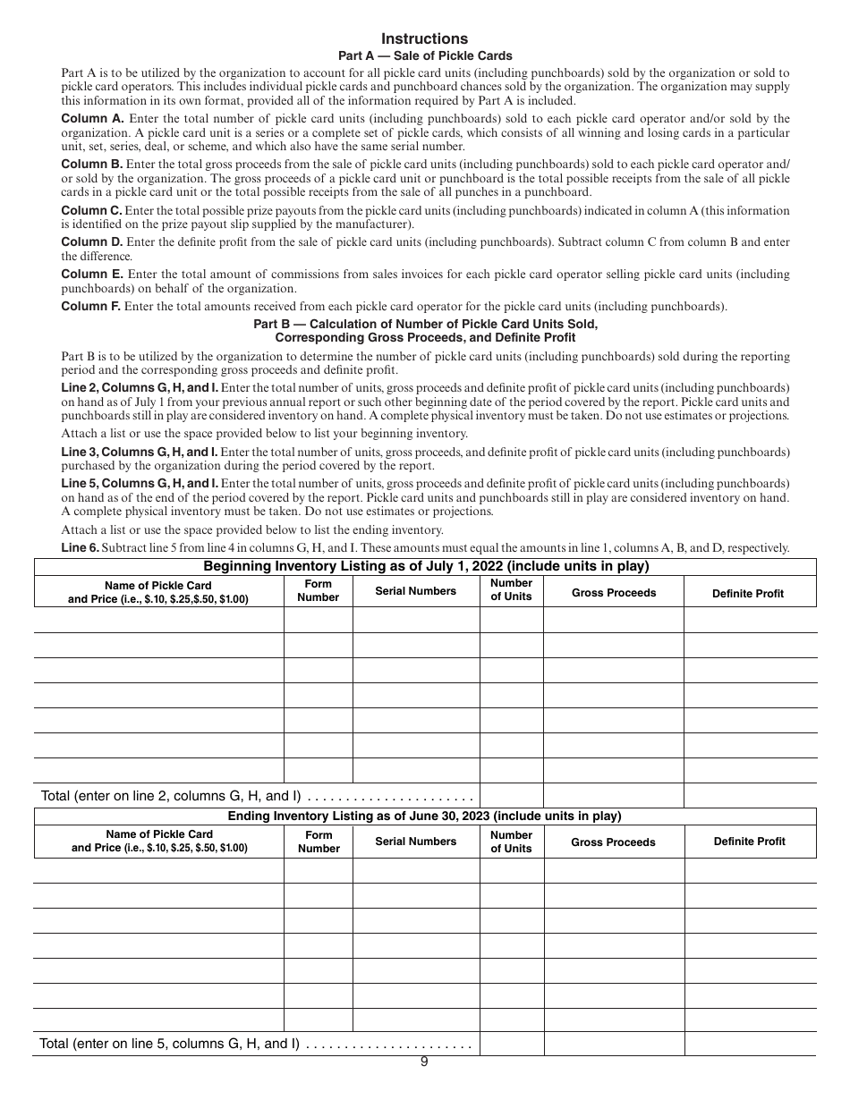 Form 35A Nebraska Lottery by Pickle Card Annual Report - Nebraska, Page 9