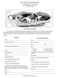 Document preview: Dog License Application - City of San Juan Bautista, California