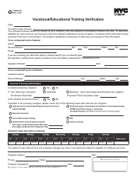 Document preview: Form CFWB-005 Vocational/Educational Training Verification - New York City