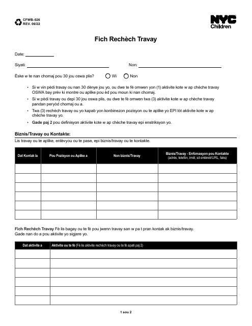 Form CFWB-026  Printable Pdf